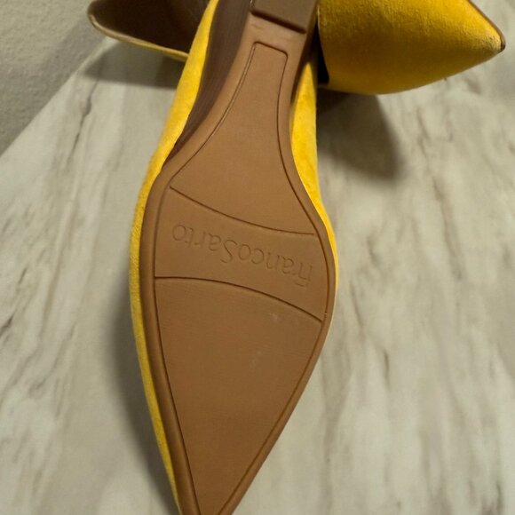 Franco Sarto Suede Wedge Wood Heel Pumps, size 7.5, Yellow - Picture 3 of 6